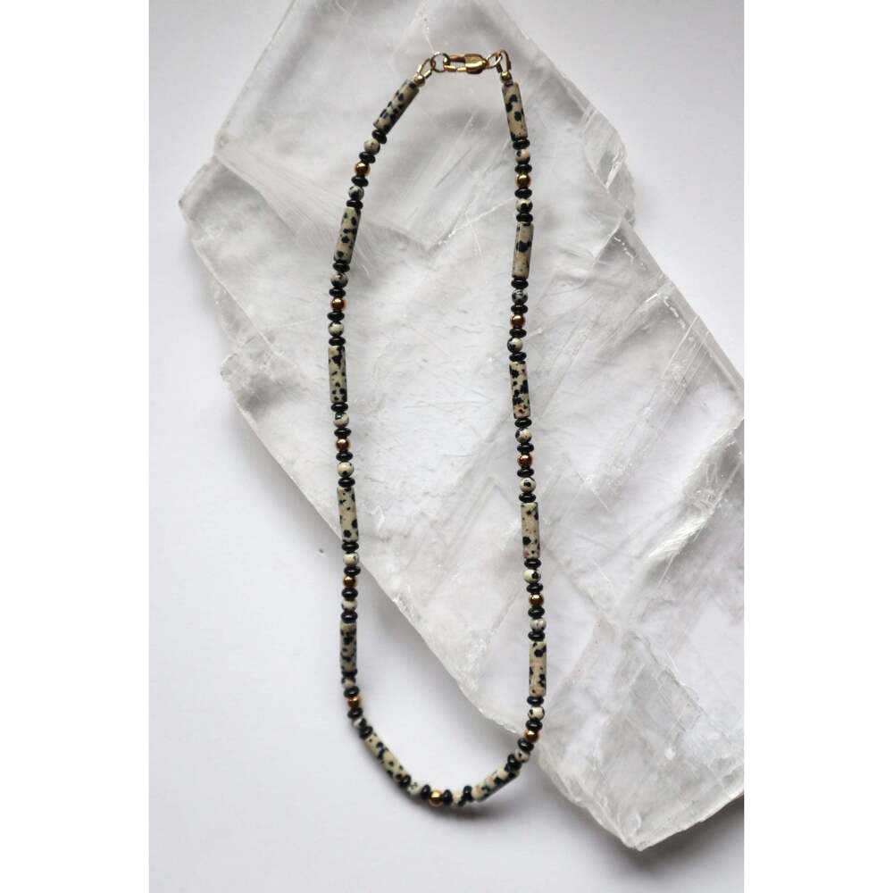 Sorren - Dalmatian Jasper & Ice Obsidian Beaded Necklace – 16"